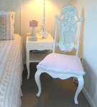 Vintage Carved Chair Painted White with Pink Matelasse Fabric